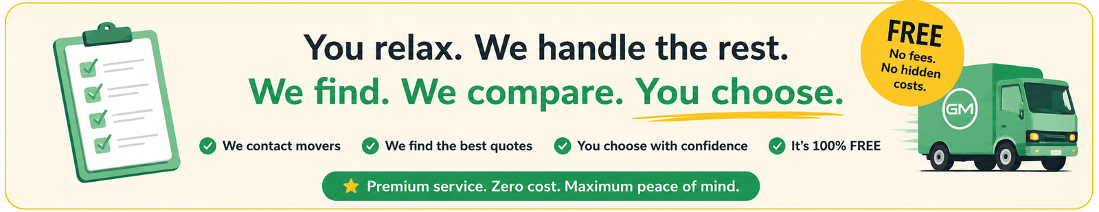 You relax. We handle the rest. We find. We compare. You choose. Premium service, zero cost, maximum peace of mind.